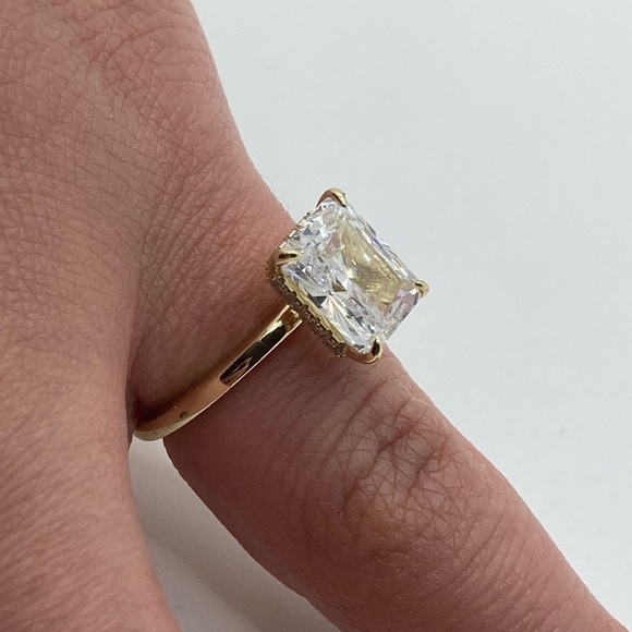 Sterling Silver Gold Plated Emerald Cut Cz Ring Sz 5.25 - Picture 8 of 9